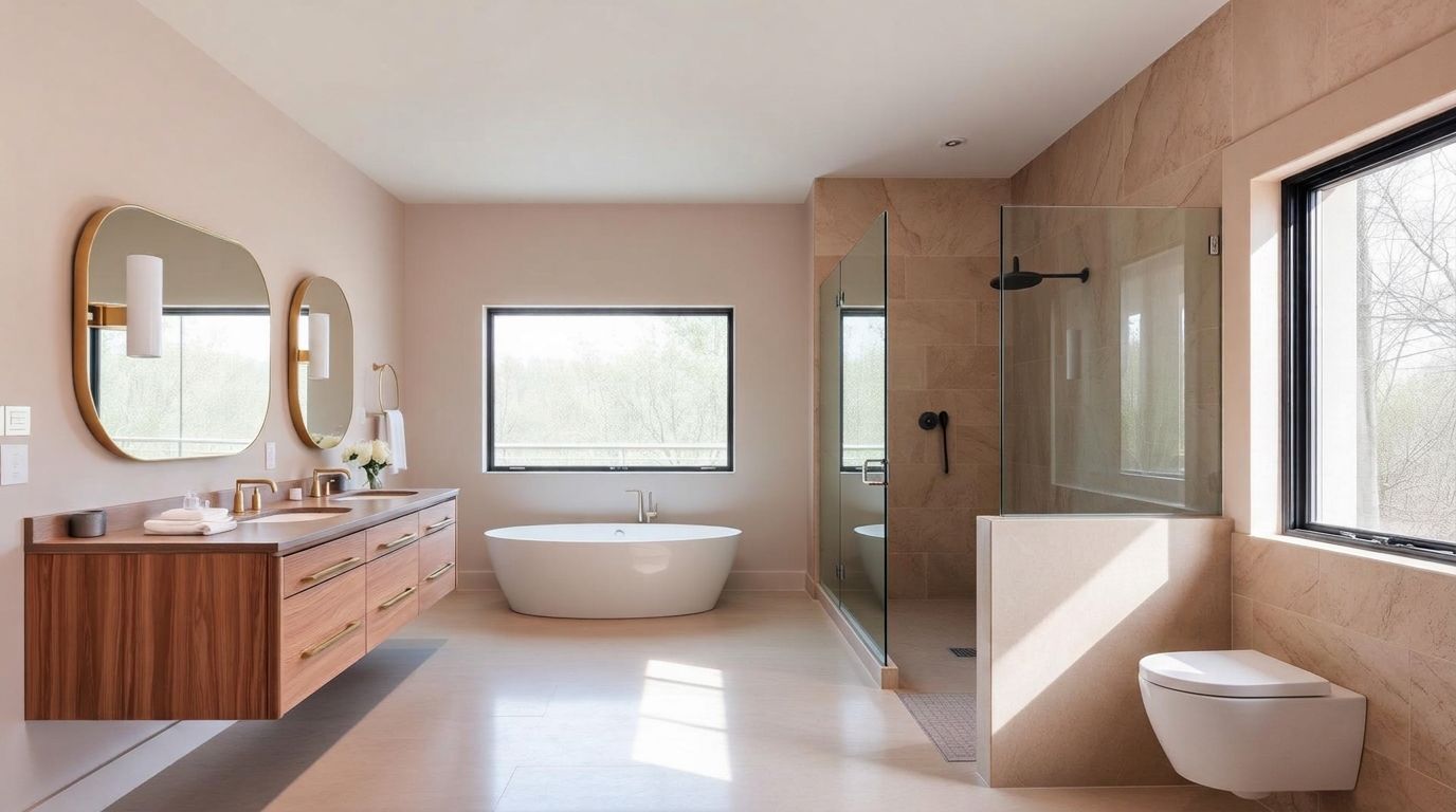 Remodeled bathroom with glass shower